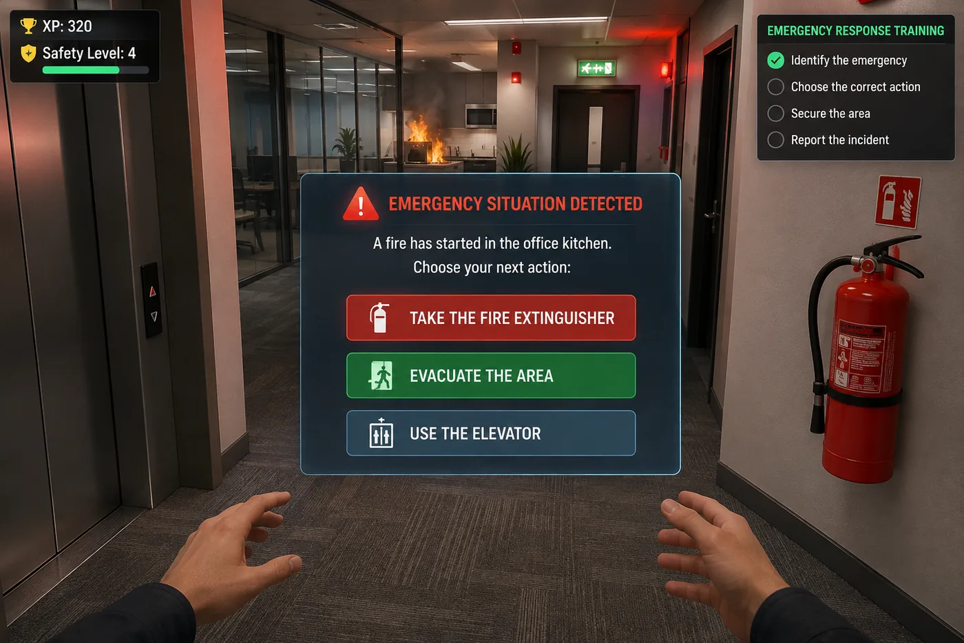 Gamified learning in VR: emergency response training simulation with scored decision steps