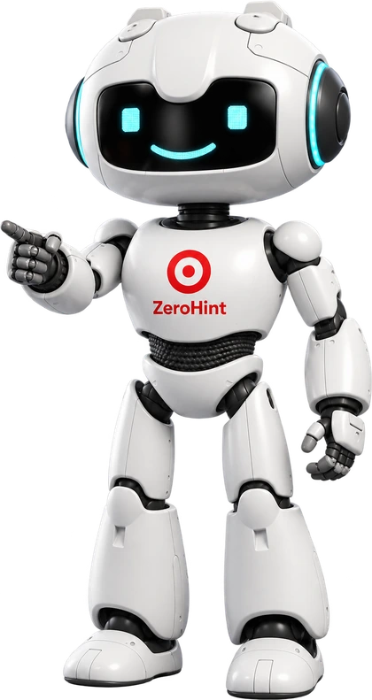 ZeroHint robot mascot pointing at gameplay data, showing how gamified experiences reveal real employee and customer decisions